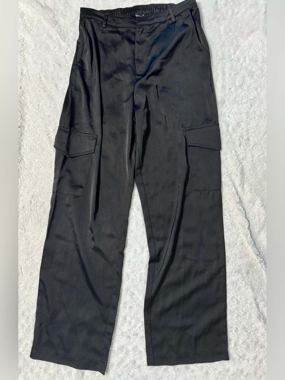 NWT- STRUT & BOLT Black Satin Cargo High Waisted Pant